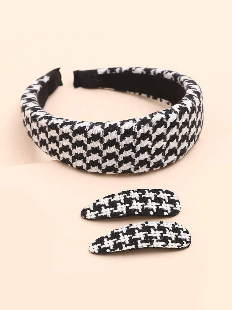 Houndstooth Headband & 2pcs Hair Clip - Byoutifulboss